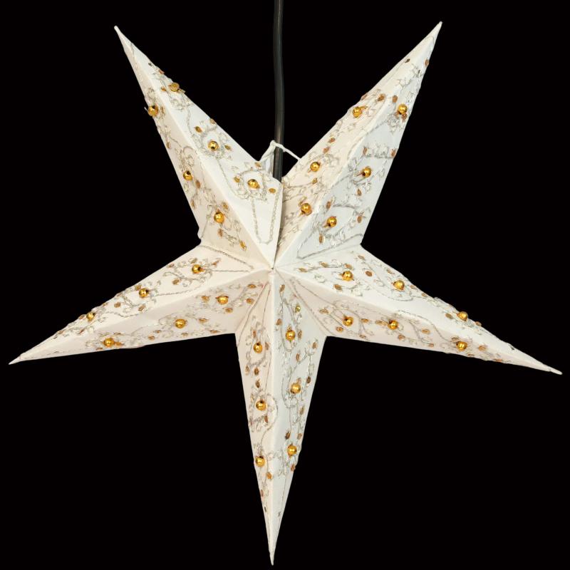 Baby Leela Zari Batik White - Foldable glowing star, paper poinsettia with 5 points, 40 cm